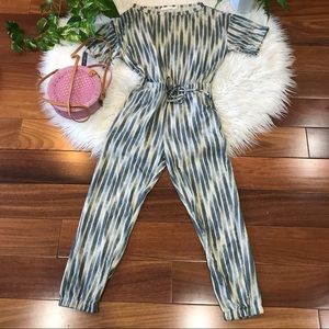 New🌿Sage Print Lush Elastic Jumpsuit